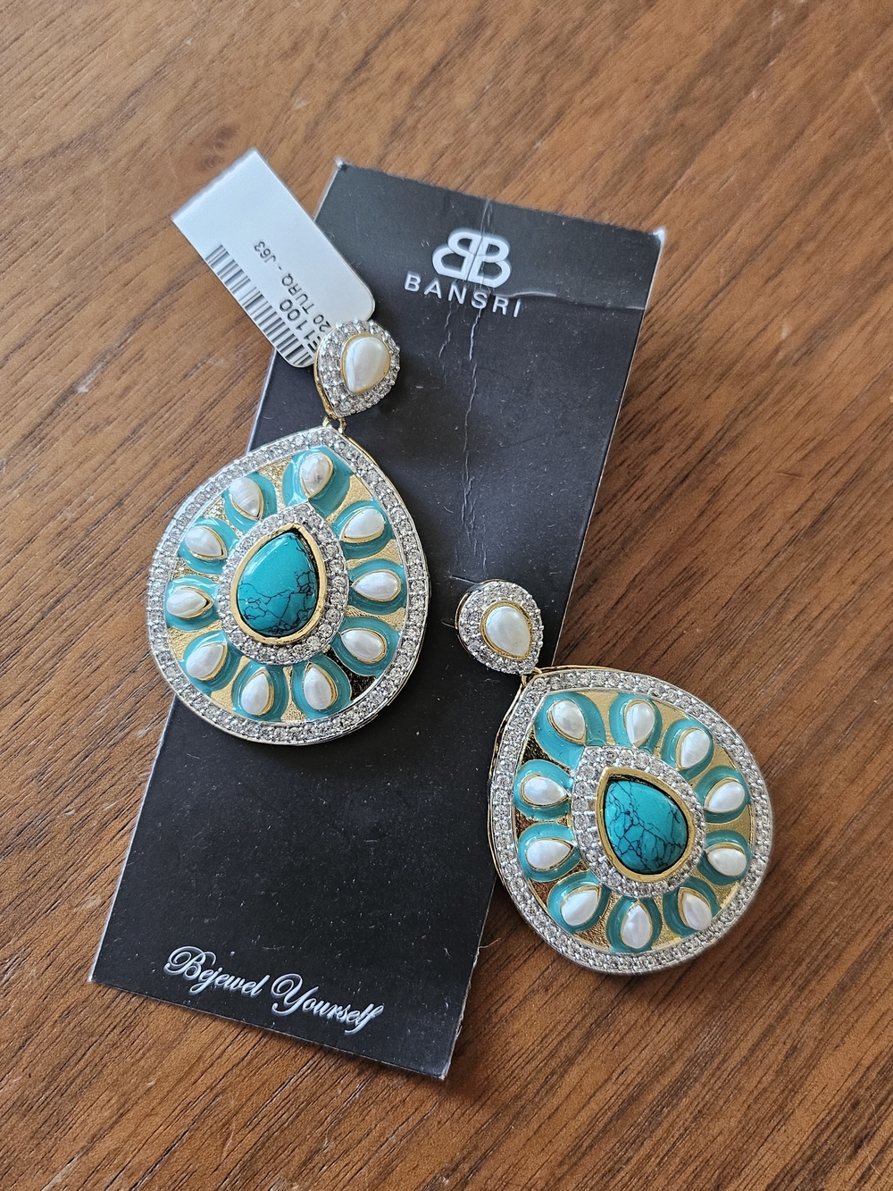 Bansri Turquoise Teardrop Statement Earrings with Pearl Accents